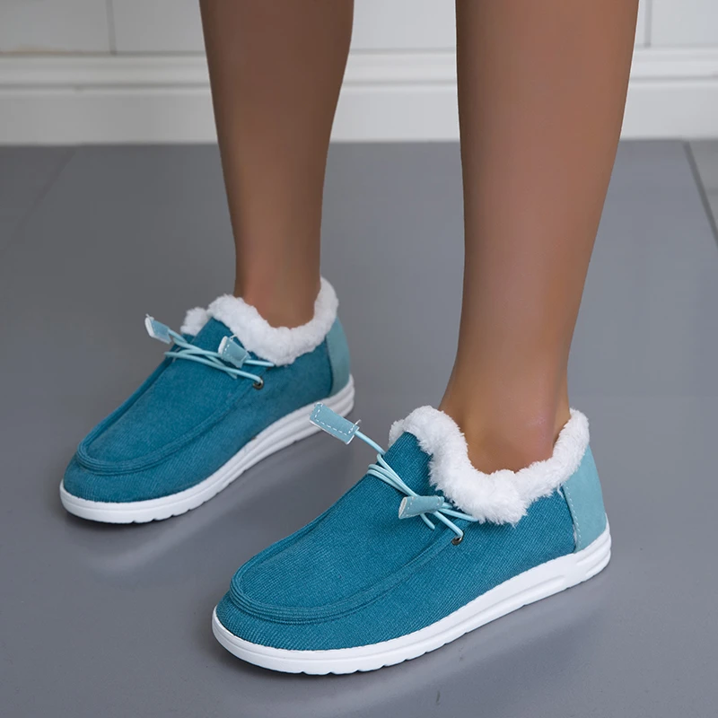 

2023 New Womens Winter Ankle Boots Slip on Suede Snow Boots Plush Natural Fur Warm Cotton Shoes Outdoor Casual Ladies Flat Shoes