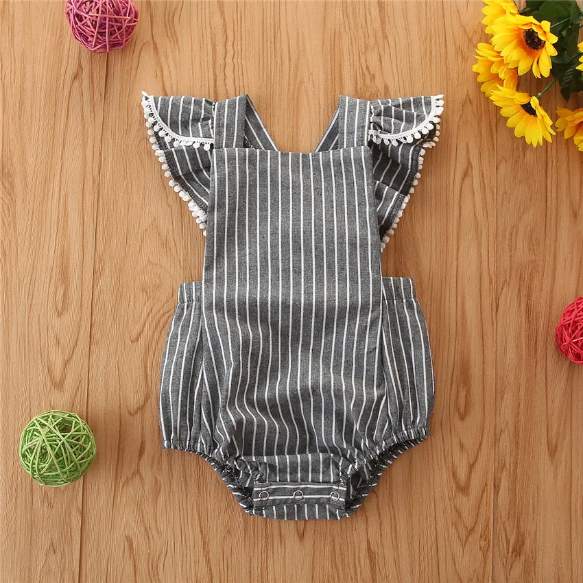

Newborn Summer Infant Toddler Baby Girl Cotton Clothes Stripe Tassels Ruffles Sleeveless Romper Bodysuits Clothing Jumpsuits