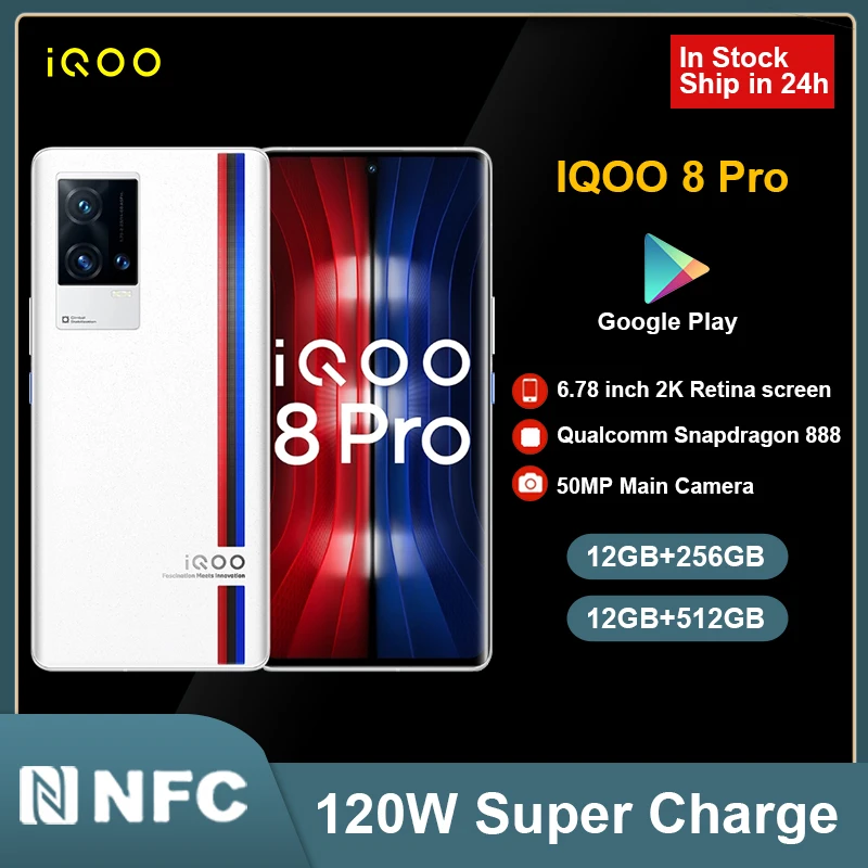 vivo iQOO 8 Pro 5G Snapdragon 888 Plus Smartphone 120W Fast Charging AMOLED 120HZ Google Play Gaming phone NFC 50MP