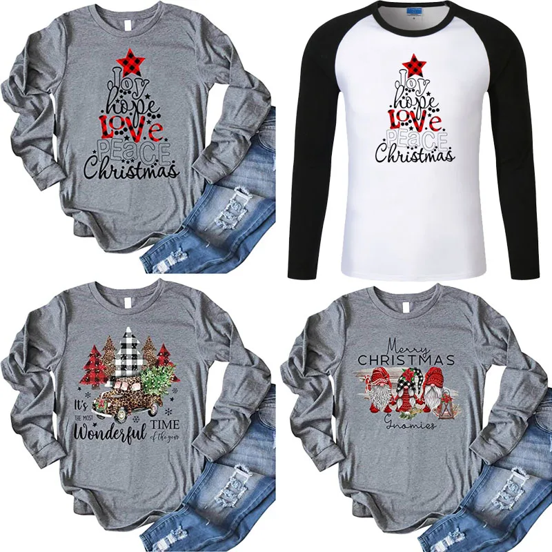 

Womens Merry Christmas Shirts Buffalo Plaid Leopard Print Christmas Tree Truck Santa Graphic Cute Xmas Pajamas Holiday Tee Tops