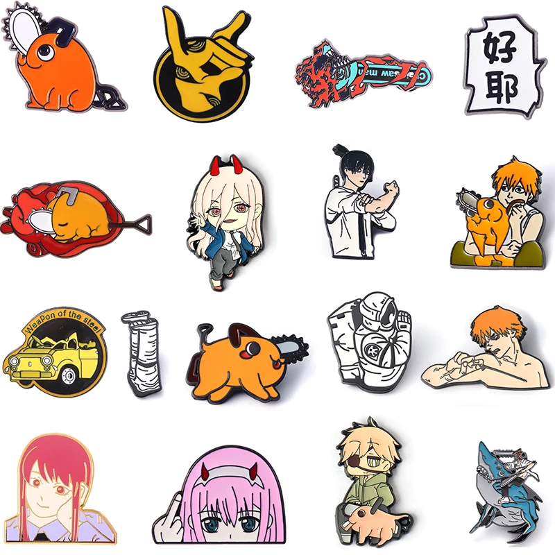 

Anime Peripheral Chainsaw Man Brooch Cartoon Chainsaw Puppy Handsome Shark Pin Metal Badge Hat Jacket Fashion Accessories
