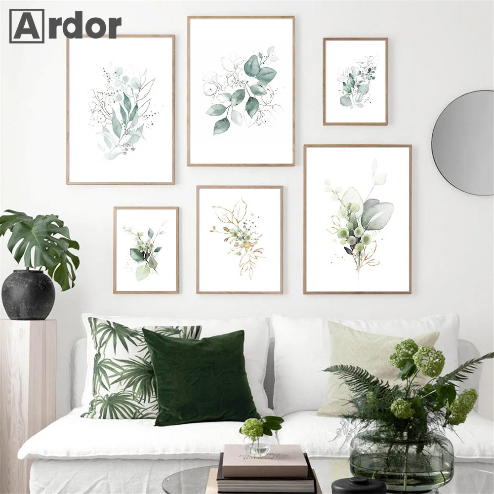 Абстрактный постер с листьями эвкалипта настенный художественный принт