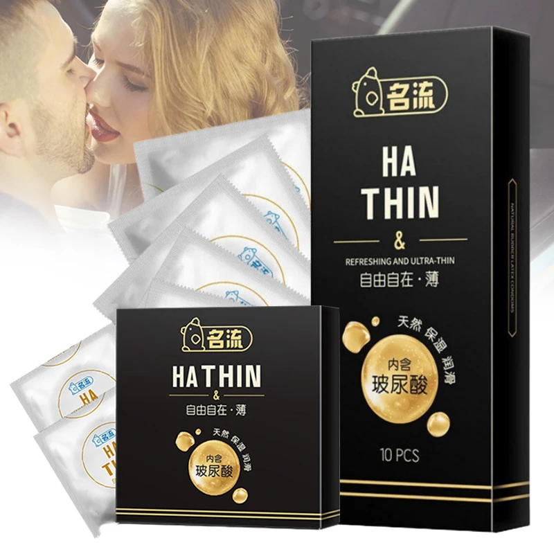 

10pcs Condom Sex Toy Ultra Thin Hyaluronic Acid Natural Latex Lubrication Delay Sex Condoms Contraception Supplies Adults 18