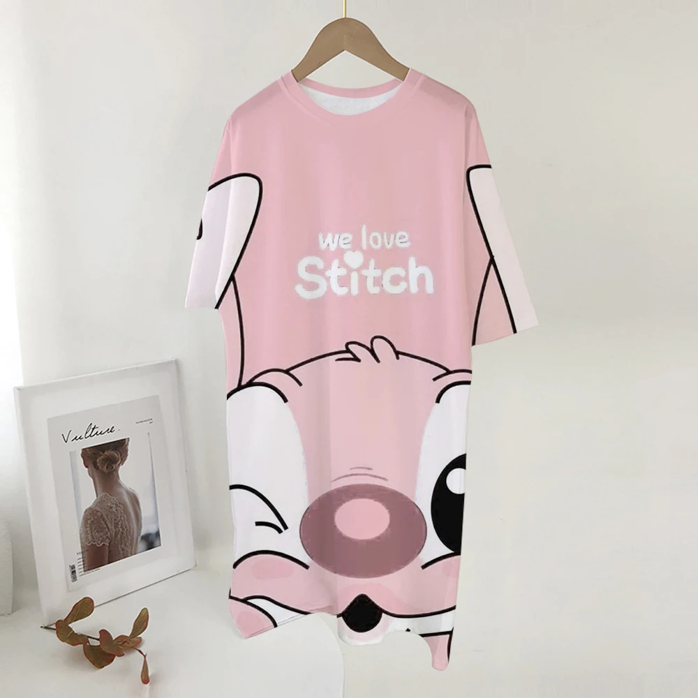 

Disney's Lilo & Stitch print Women casual short Sleeve O-Neck Dress Female Streetwear cute Loose Dress Basic Robe Vestidos