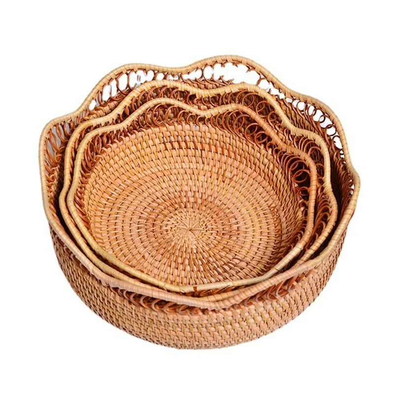 

Rattan Fruit Tray Storage Lace Basket Kitchen Storage Supplies Multifunctional Food Beverage Sundries Containers