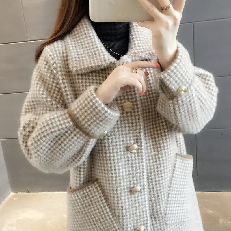 

Autumn Winter Coat Female New Korean Knitted Cardigan Loose Medium Long Wool