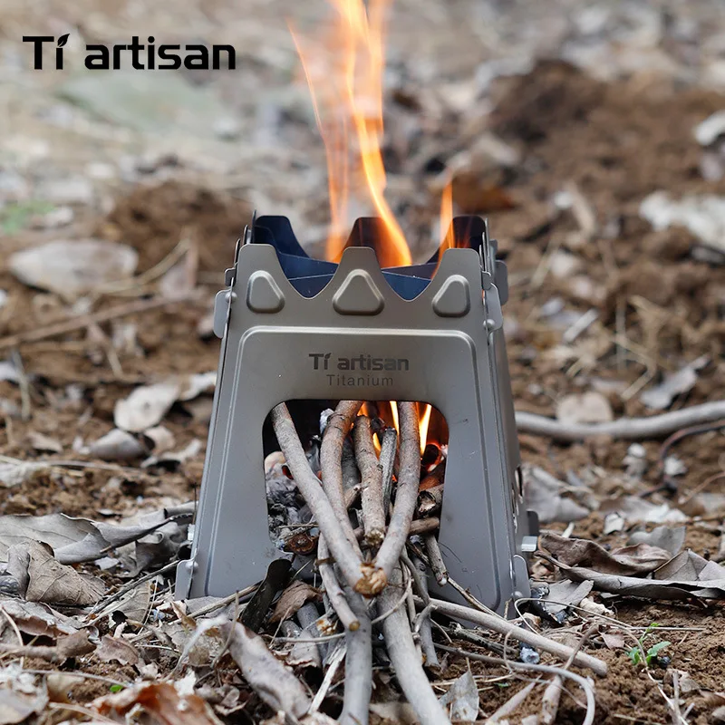 

Outdoor Pure Titanium Firewood Stove Portable Simple Stove Camping Barbecue Windproof Heating Super Light Small Firewood Stove