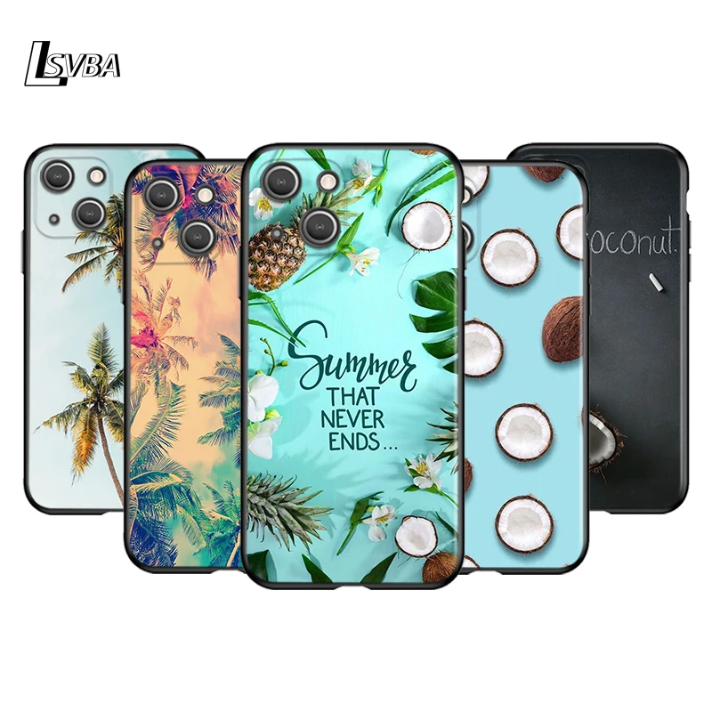 

Summer Cool Coconut Silicone Cover For Apple IPhone 13 12 Mini 11 Pro XS MAX XR X 8 7 6S 6 Plus 5S SE Black Phone Case