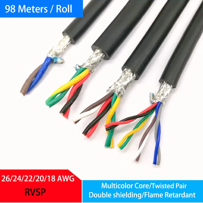 Купи 98M 26 24 22 20 18AWG RVSP Twisted Pair Shielded Cable 2/4/6/8Core RS485 Signal Control Wire Audio Cable Monitor the Power Cord за 4,958 рублей в магазине AliExpress