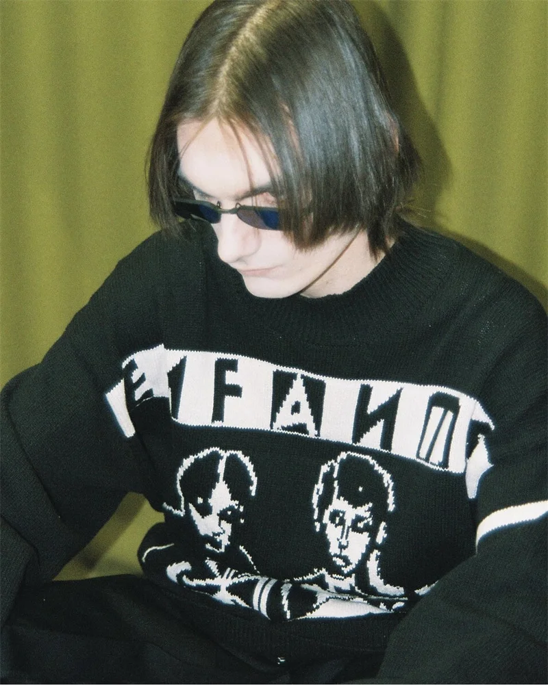 Новый черный разум свитер зимний мужской вязаный