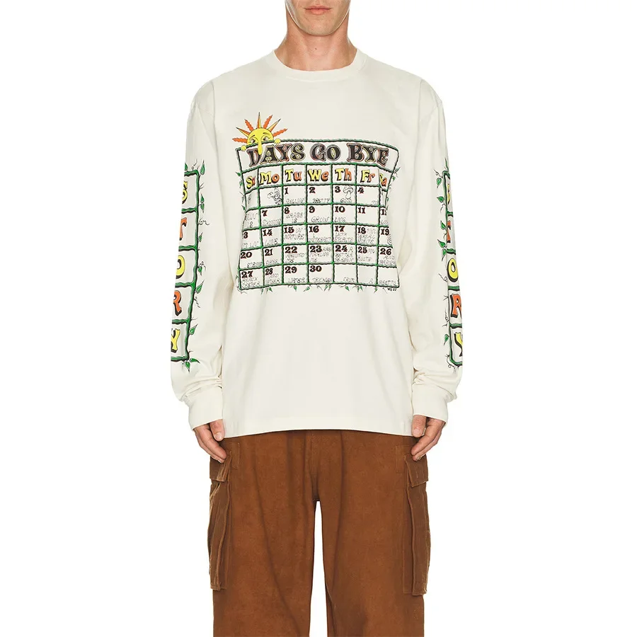 Мужская футболка с длинным рукавом круглым вырезом и принтом