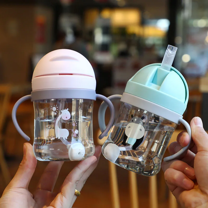 

250ml Baby Bottles Drinking Cup Feeding Bottle With Straw Gravity Ball Wide-Caliber Kids Drinking Milk Water Dual-Use Bottle