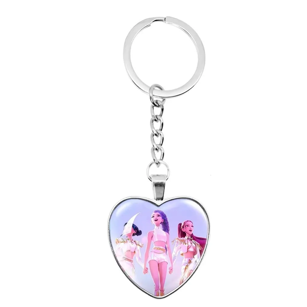 KPop Demon Hunter – porte-clés mignon anime pour enfants, accessoires de bijoux à la mode, collier en forme de cœur de pêche, cadeau de vacances pour filles