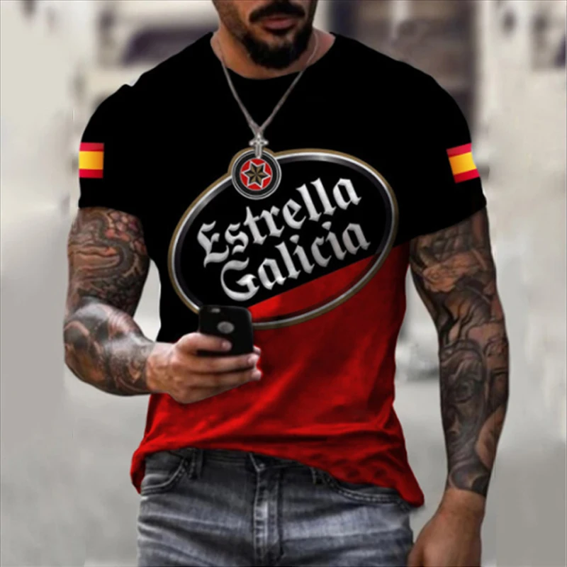 

New 2022 Spain Ukraine Flag Summer Men's Casual Harajuku T-shirt Round Neck Loose Oversized Muscle Streetwear Men's T-shirt