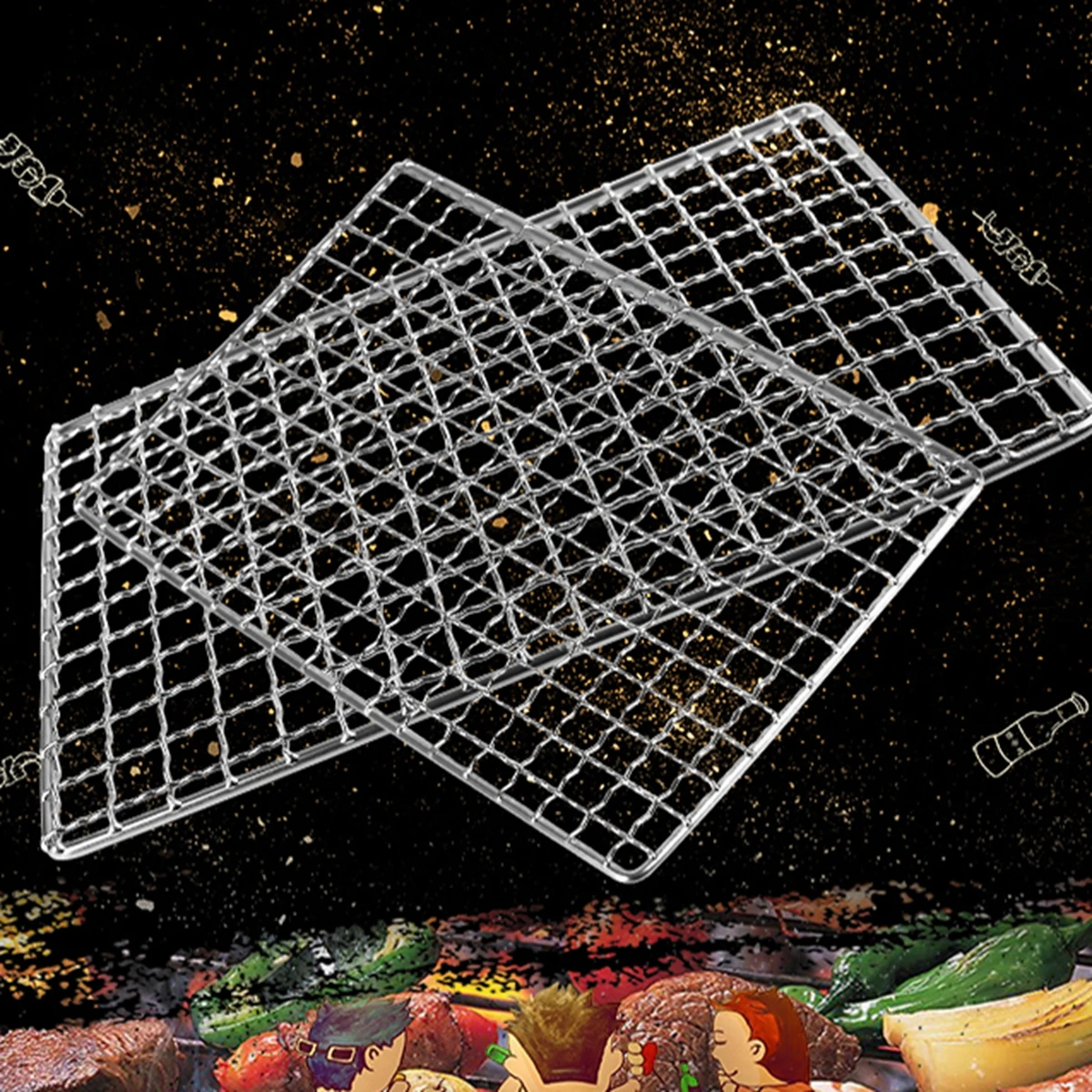 Rectangular BBQ Grills 304 Stainless Steel Barbecue Mesh BBQ Grill Grid Wire Electric Oven Rack Baking Net for Korean Barbecue