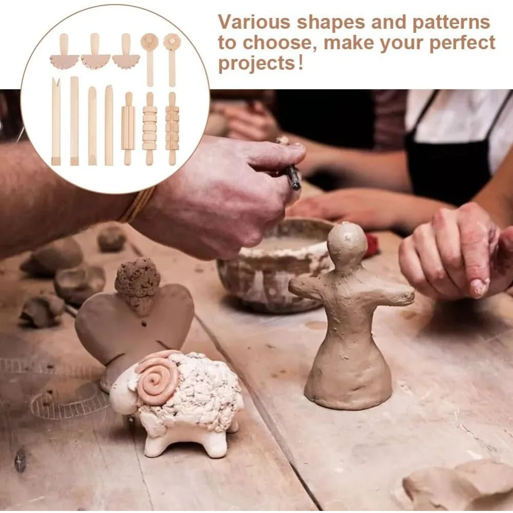Набор инструментов для глиняной керамики с 12 предметами включает ролики-молоток