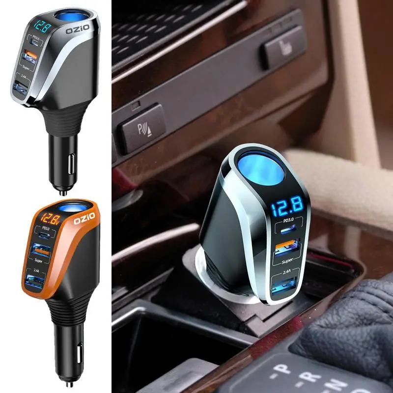 

USB C Car Charger Fast Charger Lighter Plug Splitter Charger With 3 USB Ports 12V/24V Free Angle Control Car Charger With LED