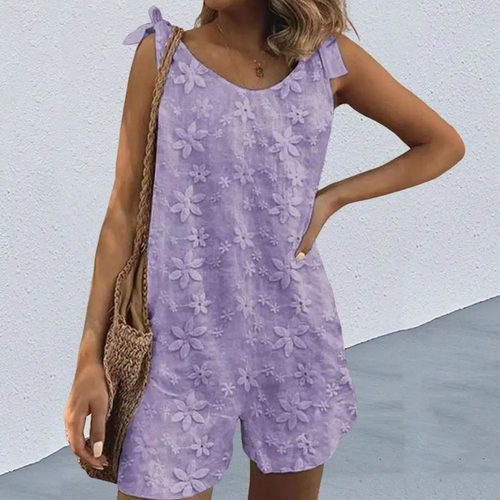 

Stylish Loose Romper One-piece Casual Playsuit Thin Casual Solid Color Wide Leg Short Playsuit Cool