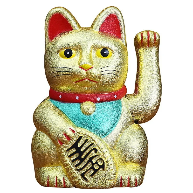 

Chinese Feng Shui squatting cat wealth white waving fortune/cat for happiness 6 "H gold silver best gift for happiness Kitty