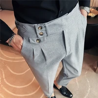 spring mens business dress pants high waist solid color temperament trousers casual office slim suit pants wedding streetwear