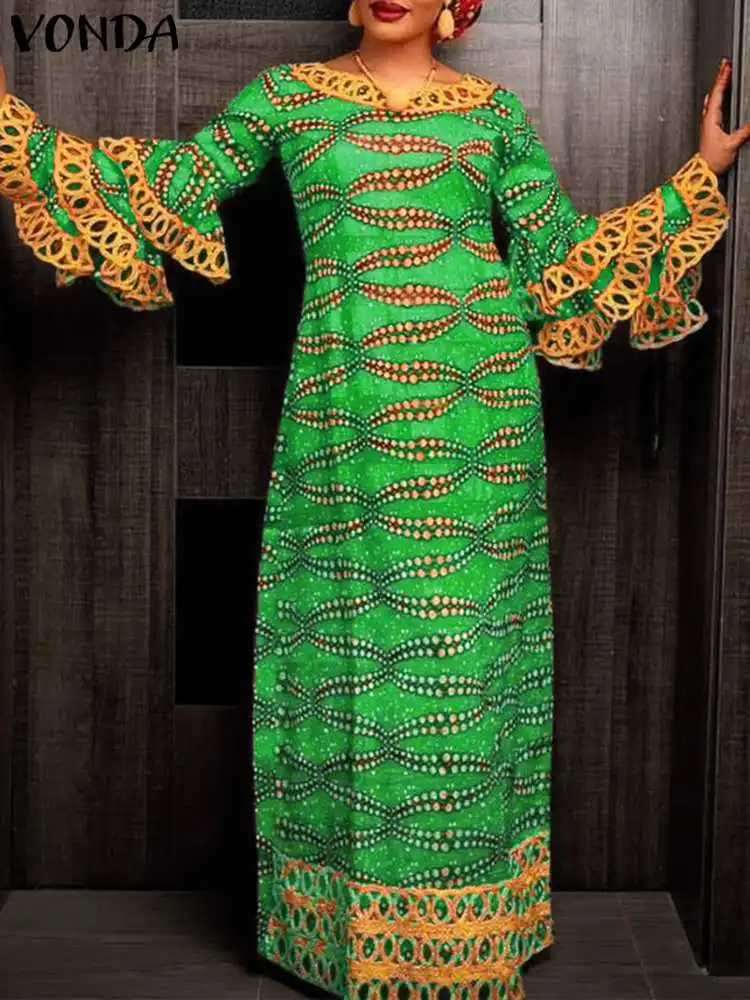 

Богемное платье VONDA, осень 2023, женское винтажное платье макси с длинным рукавом и оборками, повседневное свободное объемное платье, женское платье