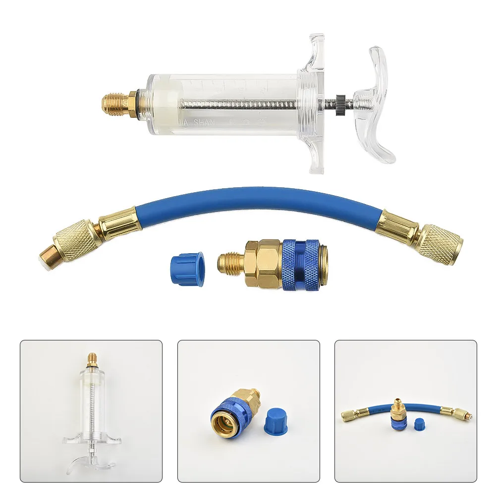 

1 Set Car Oil/Dye Injector 30Ml 1 Oz With Low Side Quick Coupler Adapter 1/4 SAE X4T7 Coolant Filler Pipe Blasting Kits