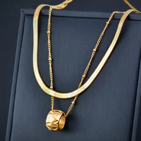 kioozol 2 layers gold color stainless steel necklaces for women fashion jewelry 2022 new arrival accessoire plage femme 341 ko1