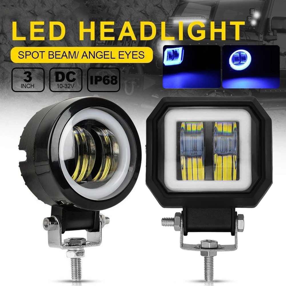 

1pc 7D Portable Car Work Light Angel Eyes LED Spotlights Offroad Truck Driving Boat Motorcycle 12V-80V Waterproof Round