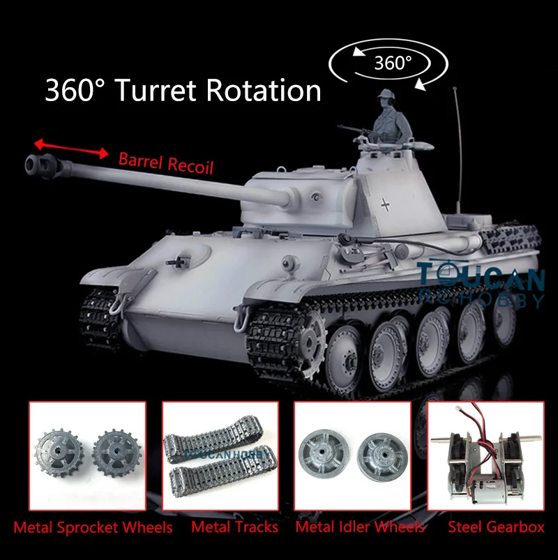 

Toys Heng Long 1/16 RC Tank 3879 360° Turret 7.0 Upgraded Panther G Toucan RTR Barrel Recoil Ready to Run Panzer TH17505-SMT8