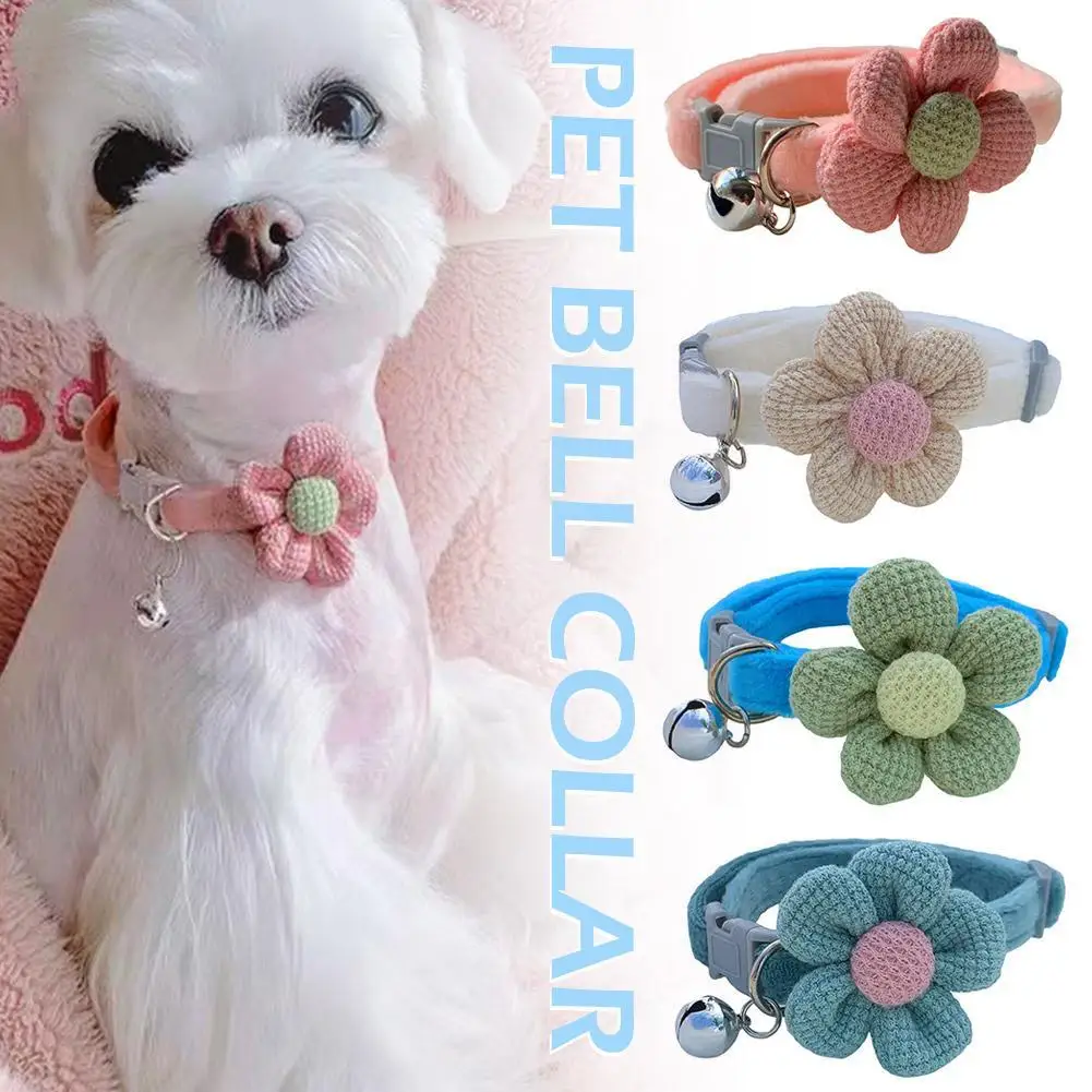 

Cute Knitting Flower Pet Collars Flower Bell Collar flower Dog Decor Buckle Accessories Necklace collar Traction pet Safety J8N0