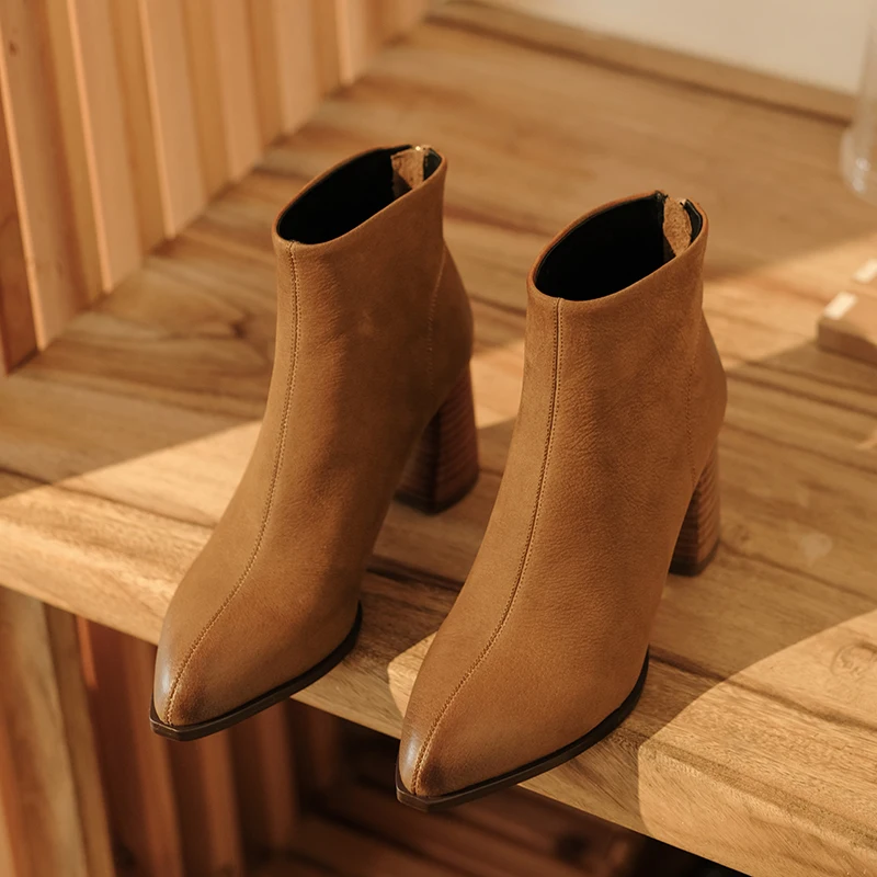 Женские ботильоны из коровьей кожи на толстом высоком каблуке молнии сзади