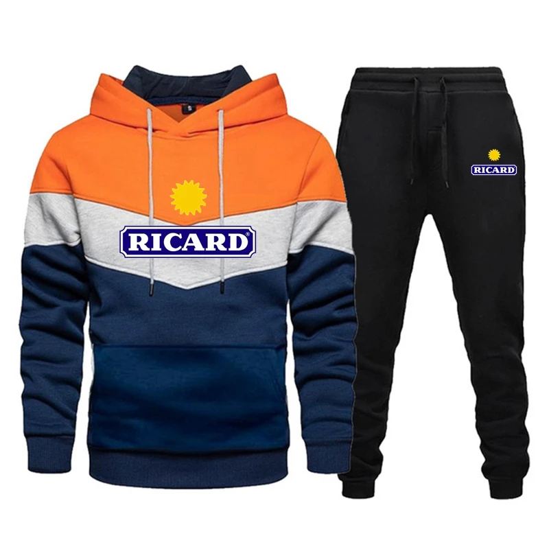 2023 New Letter Men Hoodies Sweatshirt+Sweatpants Suit Ricard Autumn Winter Sportswear Sets Tracksuit Men's Pullover Jacket Set