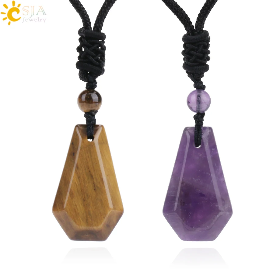 

CSJA Healing Real Crystals Necklaces Stones for Women Nautral Stone Coffin Necklace Pendant Pink Quartz Amethyst Jewelry H124