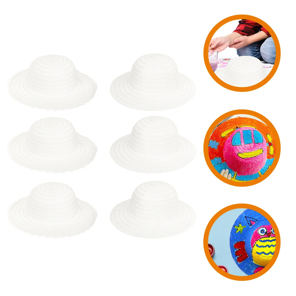 

6 Pcs DIY Hats Straw Kids Painting Pulp Creative Children's White Dancing Party