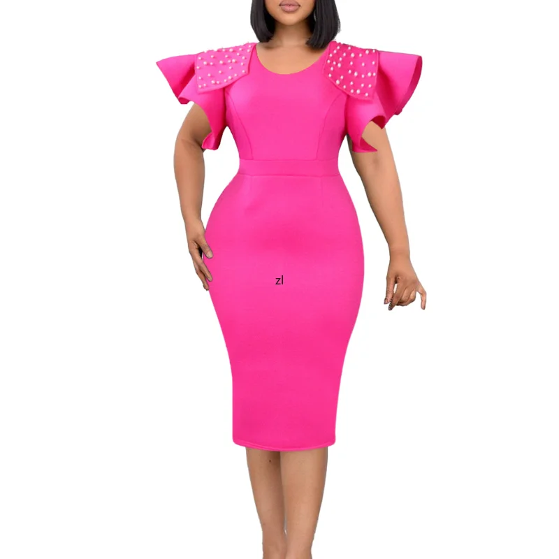 

3XL Big Size Spring Summer Women Elegant Office Midi Dresses Ladies Bodycon O-Neck Female Fashion Sexy Work Pencil Dress