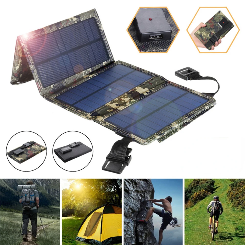 

USB Solar Panel Portable Folding Foldable Waterproof Power Bank Outdoor Camping Hiking Phone Charger