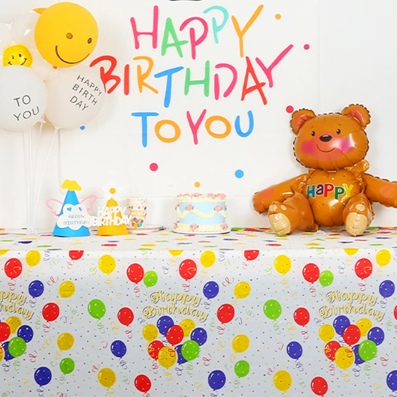 

137x274cm Cute Cartoon Ballonns Polka Dots Birthdayy Pattern Printed Tablecloth Home Decor Rectangle Party Tablecloth Supplies