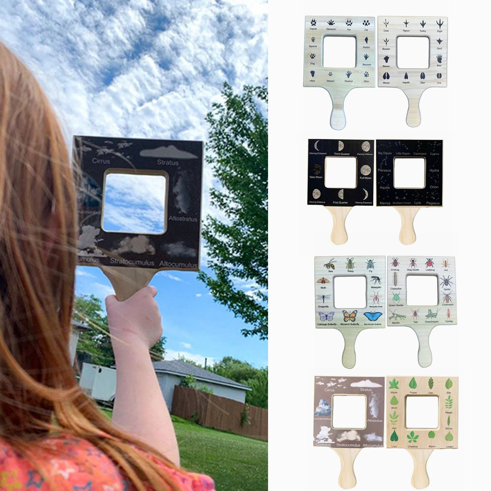 

Деревянная рамка с изображением облаков для поиска листьев, подходит для дома, идеальные игрушки Монтессори