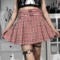 2022 womens short skirt girl powder jk plaid belt skirt womens stitching sweet y2k hip skirt