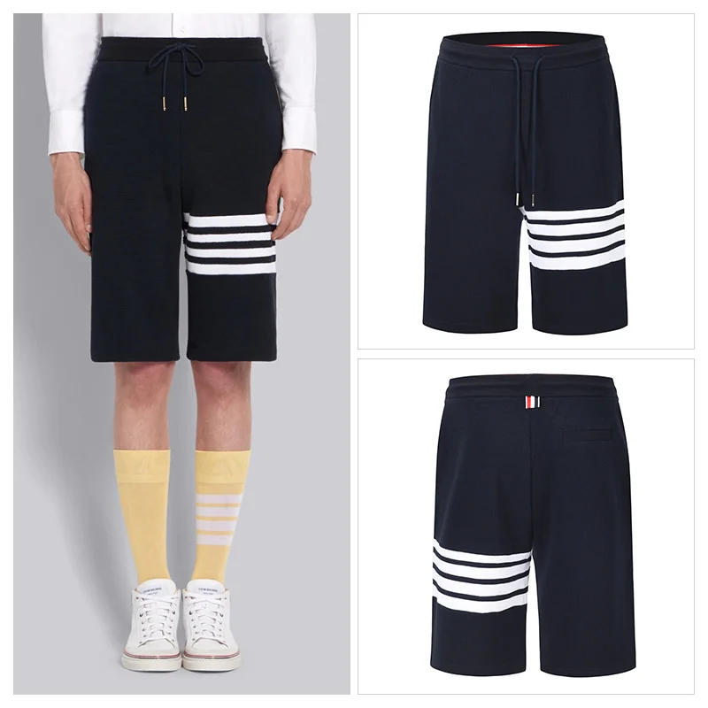 

TB THOM Shorts Men Women Waffle 4-Bar Stripe Summer Bottoms Luxury Brand 100% Cotton Sports Jogger Korean Style Shortpants