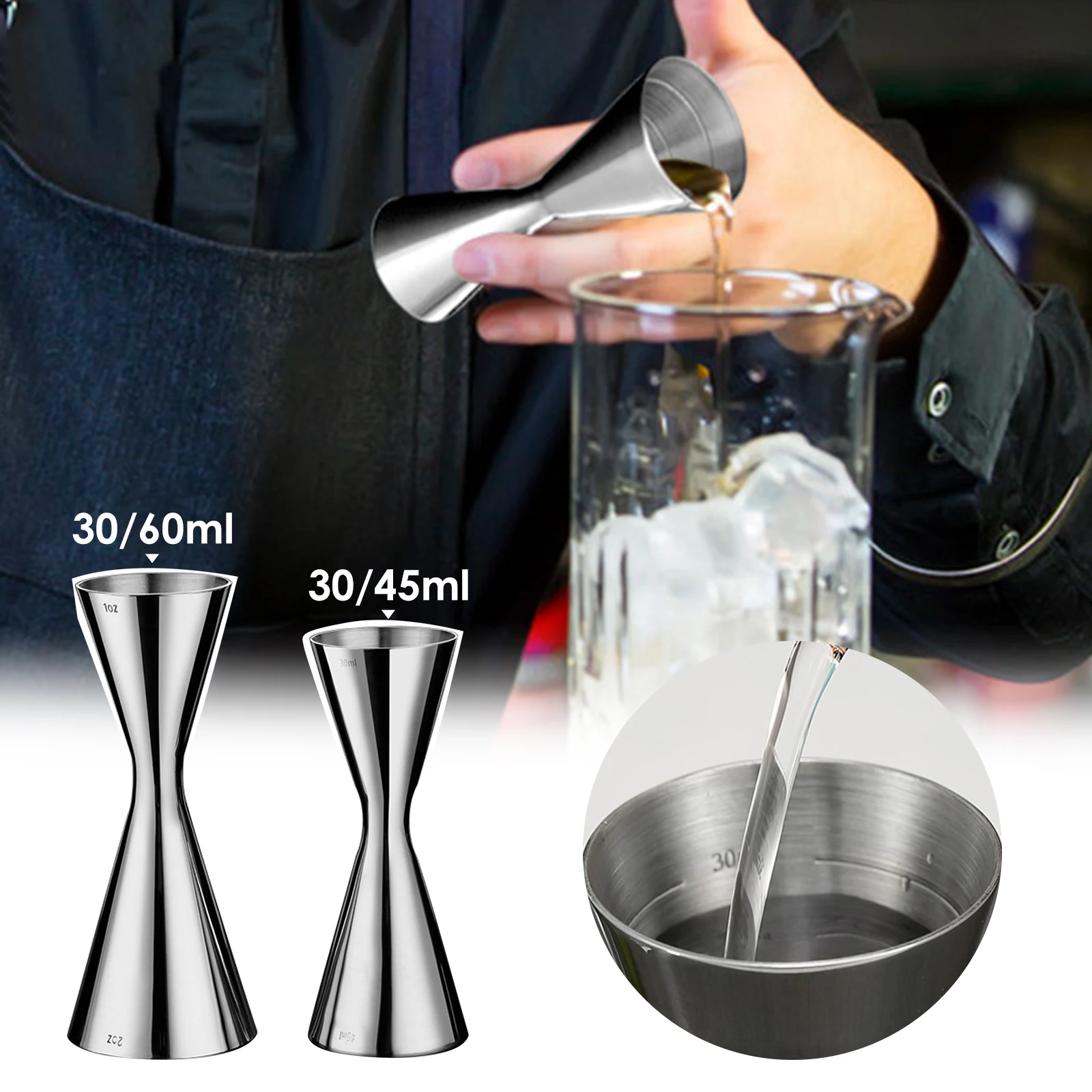 

30/45ml Or 30/60ml Stainless Steel Cocktail Shaker Measure Cup Dual Shot Drink Spirit Measure Jigger Kitchen Gadgets