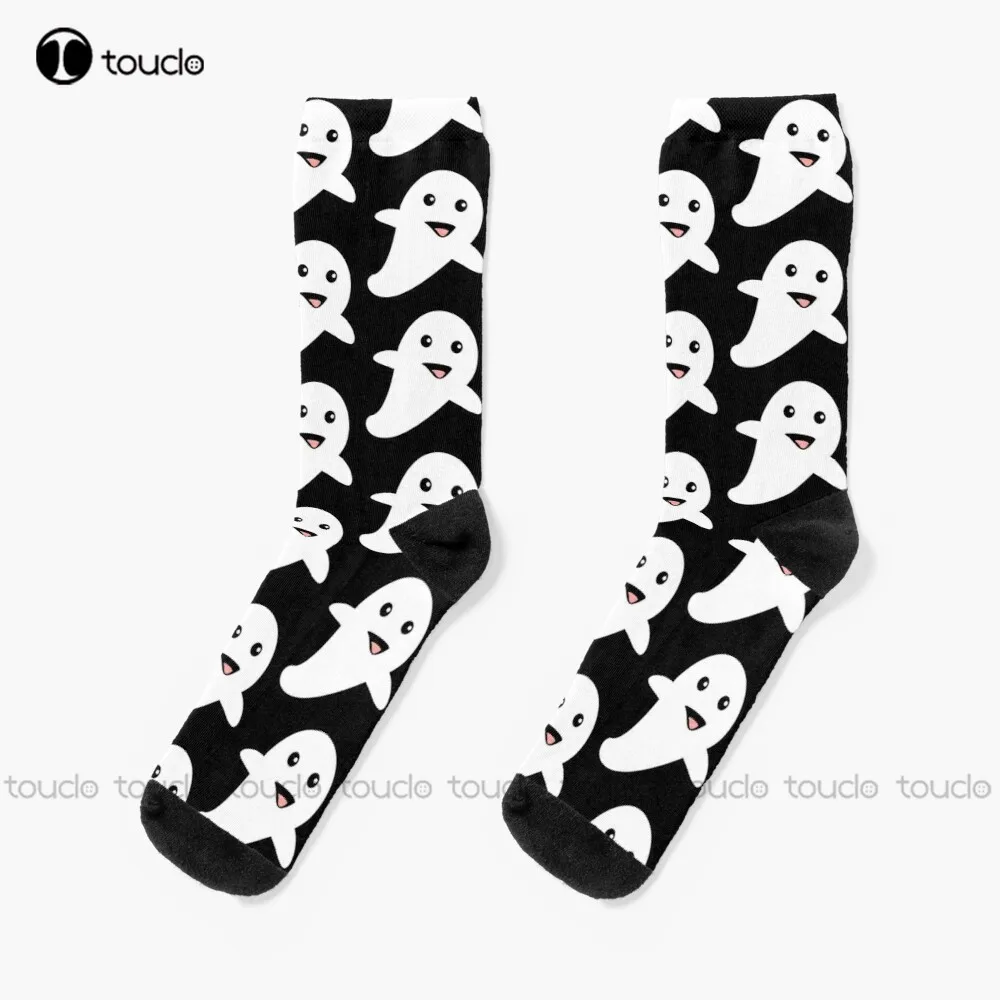 

Cute Ghost Character Fun Halloween Spook Socks Halloween Running Socks Womens Personalized Custom Unisex Adult Teen Youth Socks