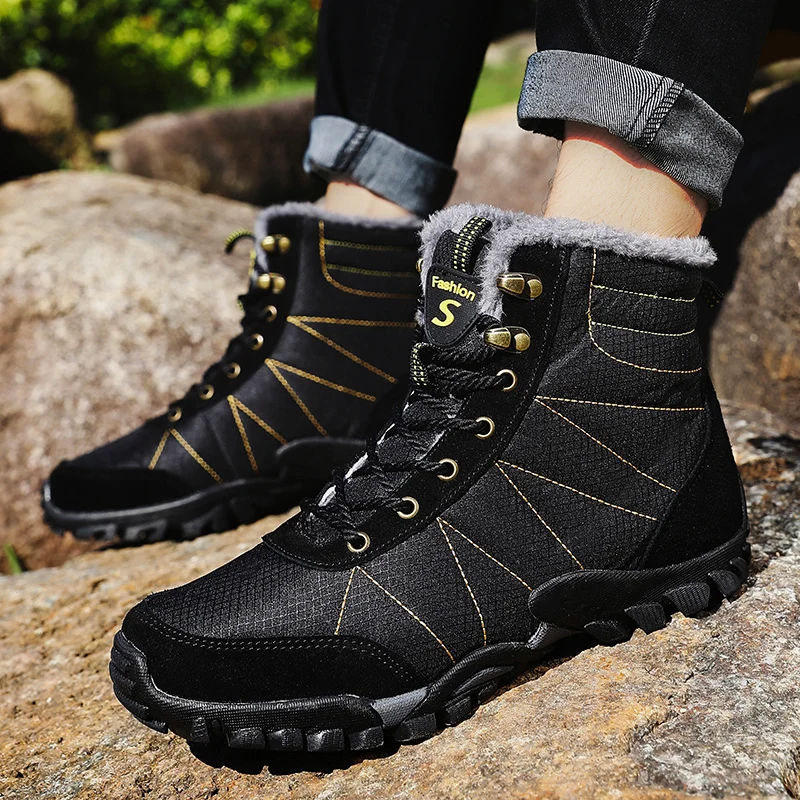 HIKEUP Outdoor Waterproof Couple Style Women High-Top Hiking Shoe Men Snow Boots Wear Comfortable Men's Walking Shoes 36-46