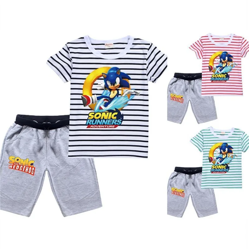 

Cartoon Short-sleeved Sonic The Hedgehog New High-value Creative Summer Children's Pants Sports Two-piece Baby Sports T-shirt