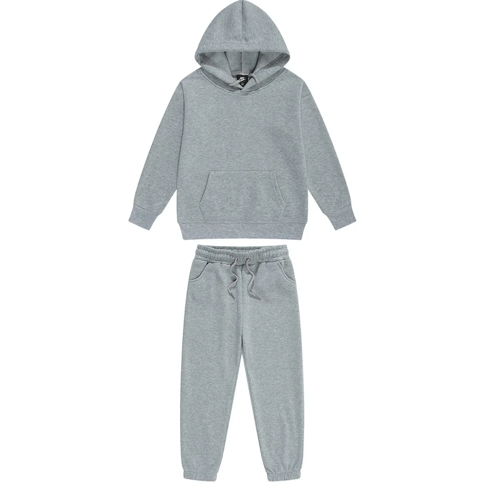 

2-12Y Autumn Children Boy Clothes Set Baby Solid Pattern Hooded Sweater Top and Trouse Suit Pullover Sweatshirt Pant Tracksuit