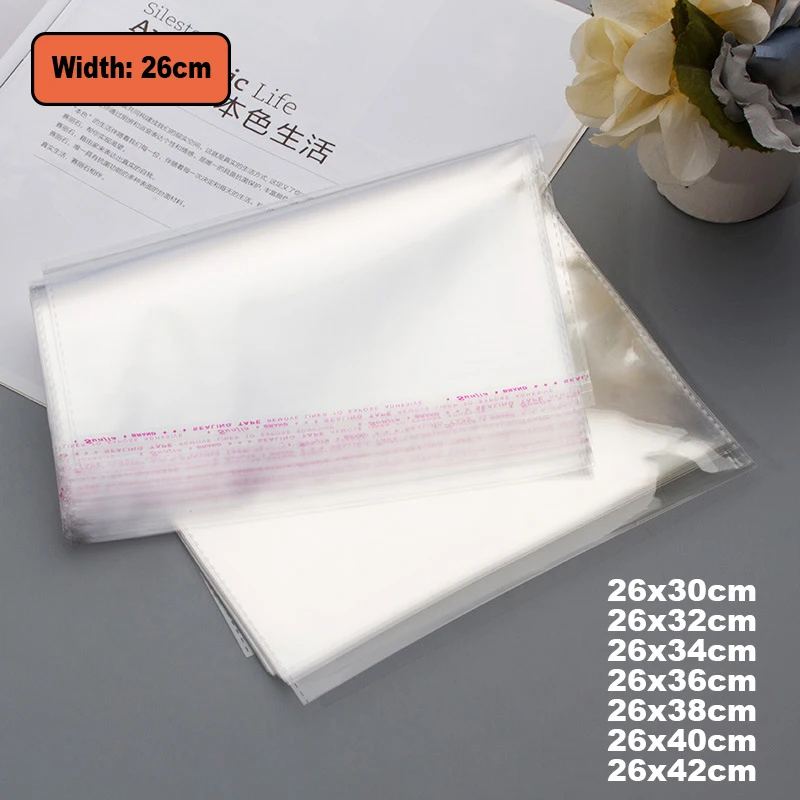 

100Pcs 26x30/26x32CM Transparent Self-Adhesive Bags Reusable Plastic Candy Jewelry Packing Bags Self Sealing OPP Gift Packaging
