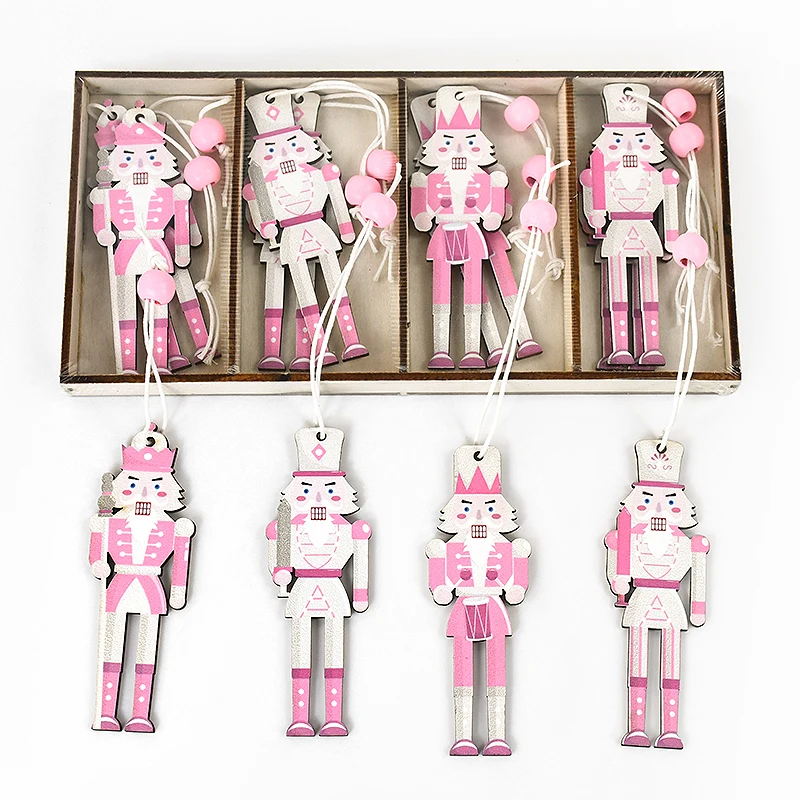 8/12Pcs Cute Nutcracker Puppet Zakka Christmas Wooden Ornaments Walnut Soldier Pendant DIY Color Printed Xmas Tree Accessories