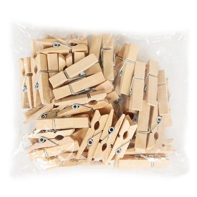 

50Pcs Wooden Clothes Clips Clothes Peg Non-slip Photo Clip Notes Pictures Holder