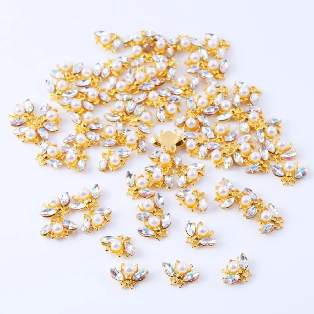 

10Pcs Bee Shape Rhinestone Faux Pearl Inlaid 3D Nail Art Decors Manicure Ornament
