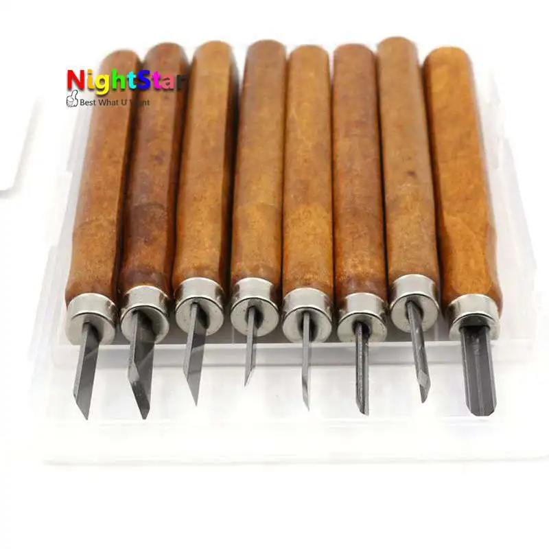 

8pcs Wood Carving Tools Set Knife Mini Chisel Asstorted Steel Blades With Pine Hand Wood Handle /Imitation mahogany W/ box